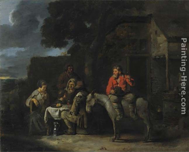 Peasants Outside An Inn painting - Sebastien Bourdon Peasants Outside An Inn art painting